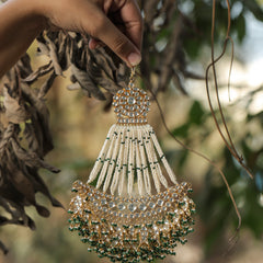 MDH344- White and Green Colour Gold Plated Jadau Kundan Passa