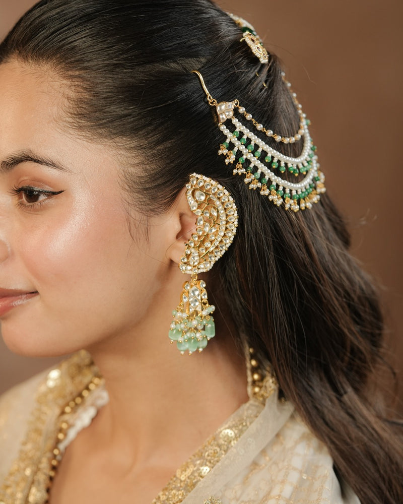 White Colour Gold Plated Jadau Kundan Earcuffs
