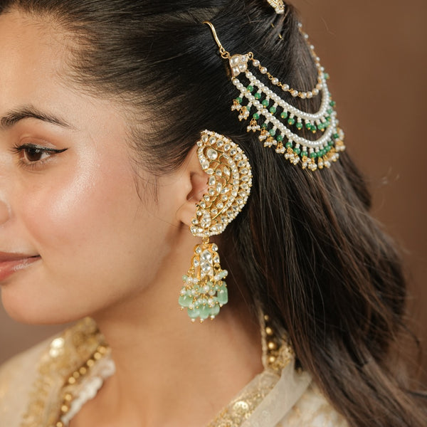 White Colour Gold Plated Jadau Kundan Earcuffs