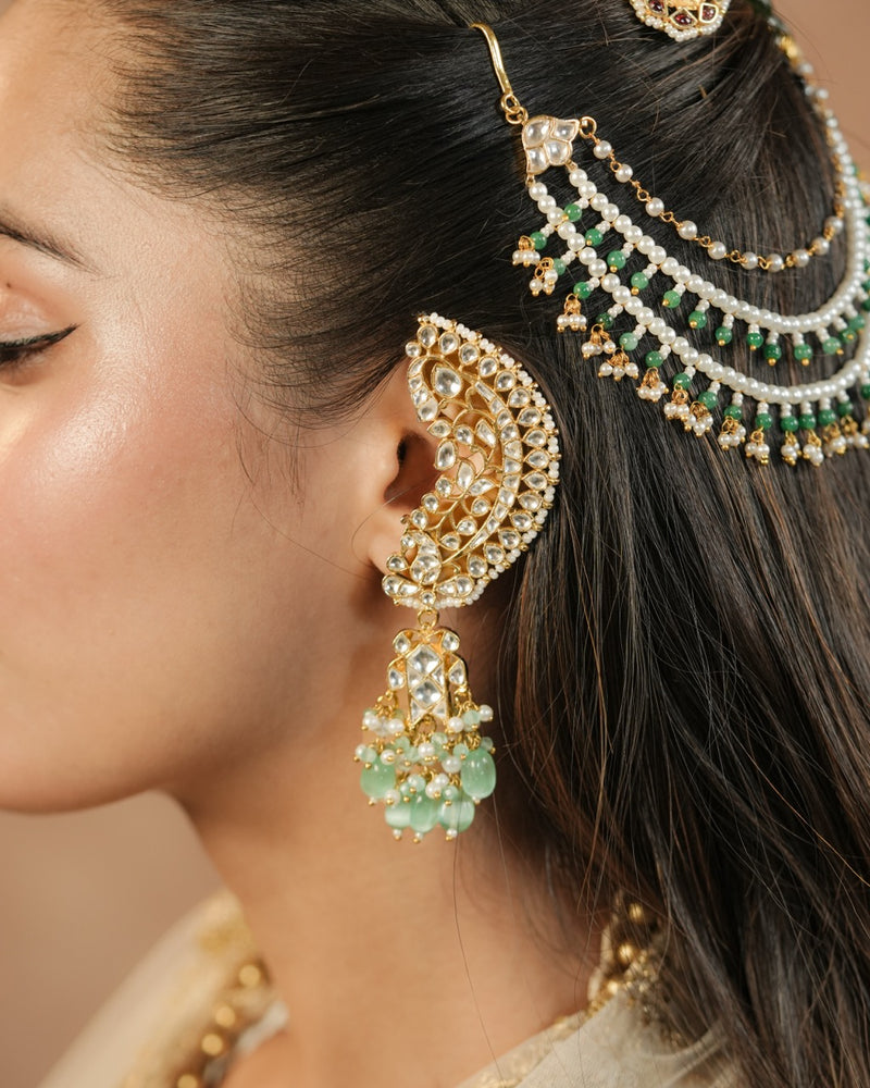 White Colour Gold Plated Jadau Kundan Earcuffs