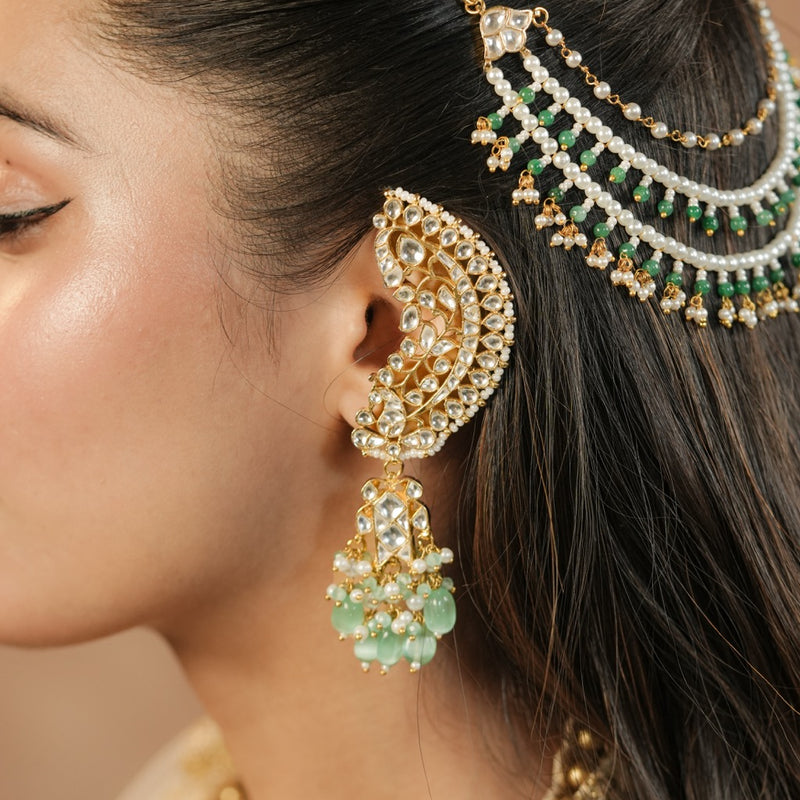 White Colour Gold Plated Jadau Kundan Earcuffs