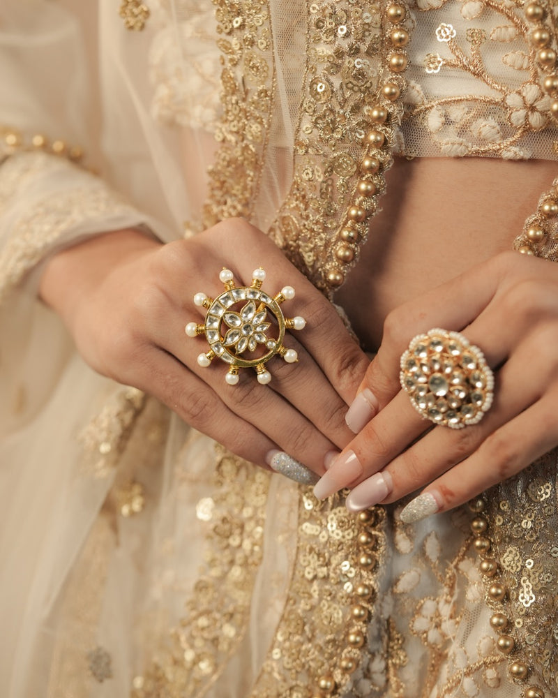White Colour Gold Plated Jadau Kundan Ring