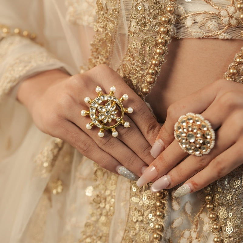 White Colour Gold Plated Jadau Kundan Ring