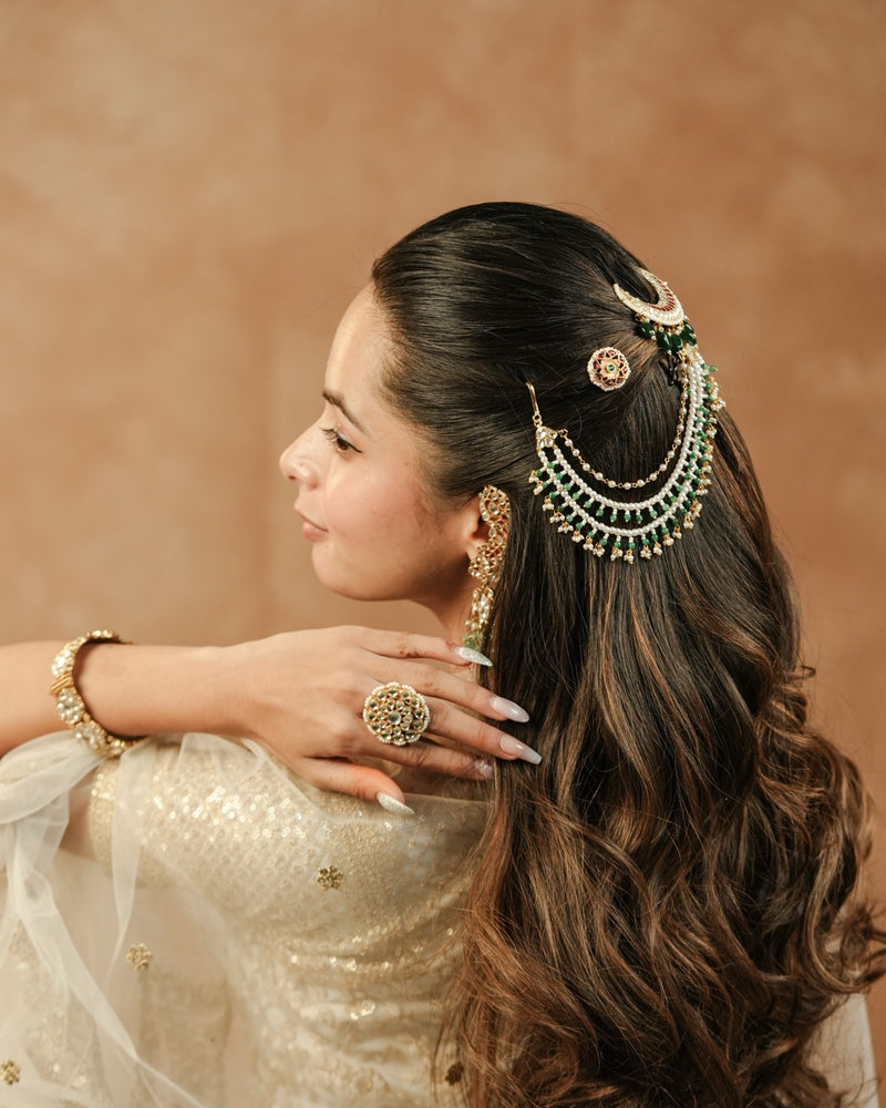 White Colour Gold Plated Jadau Kundan Ring