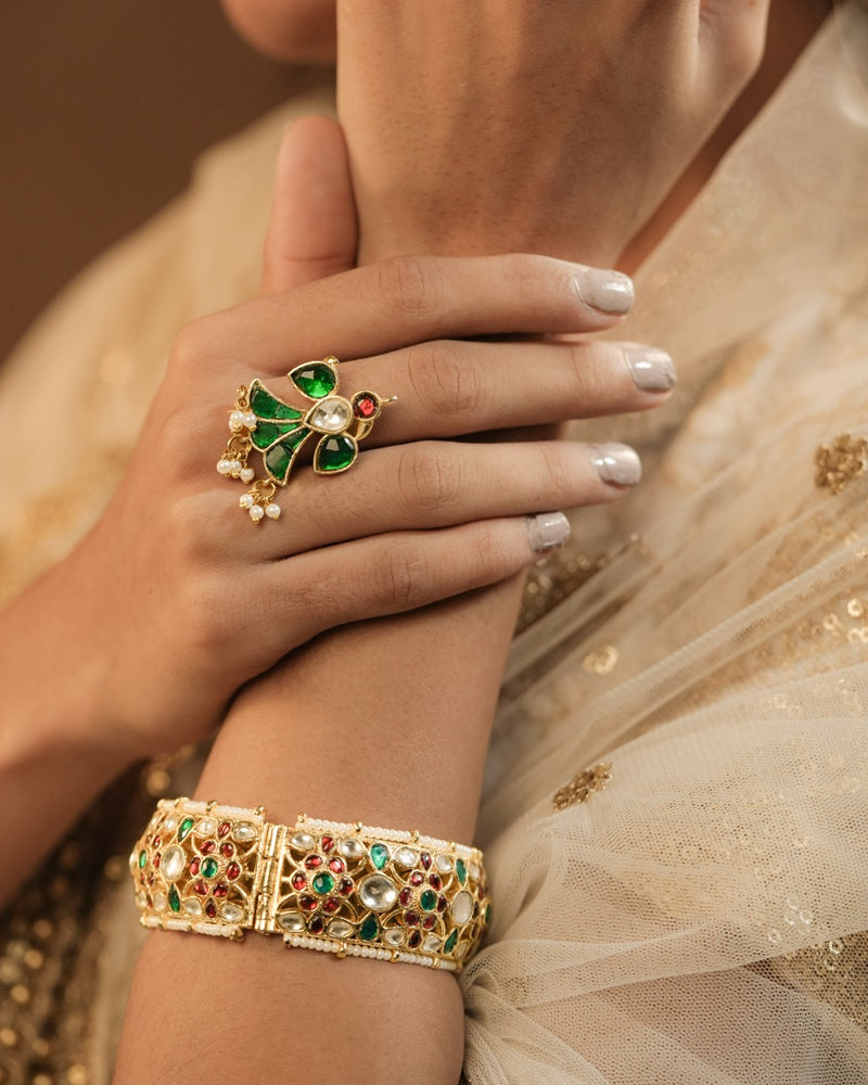 Multi Colour Gold Plated Jadau Kundan Bangle