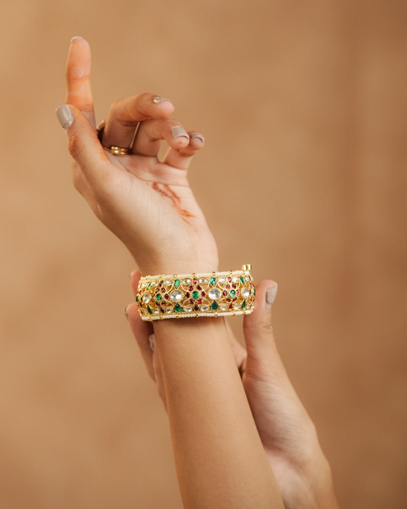 Multi Colour Gold Plated Jadau Kundan Bangle