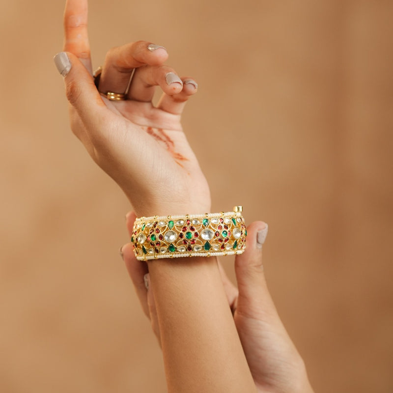 Multi Colour Gold Plated Jadau Kundan Bangle
