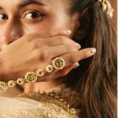 White Colour Gold Plated Jadau Kundan Hathphool