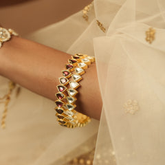White Colour Gold Plated Jadau Kundan Bangle