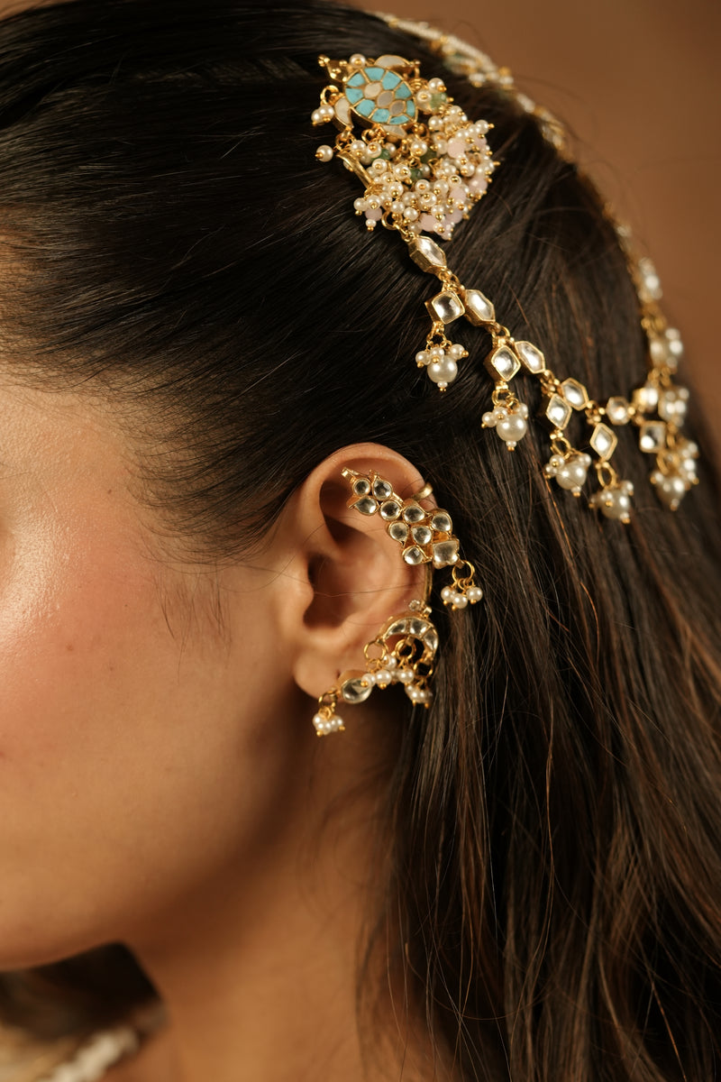 MDE1243 - White Colour Gold Plated Jadau Kundan Earcuff