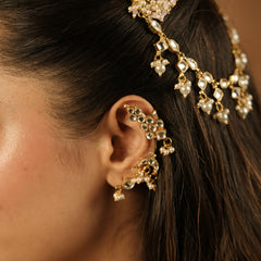 MDE1243 - White Colour Gold Plated Jadau Kundan Earcuff