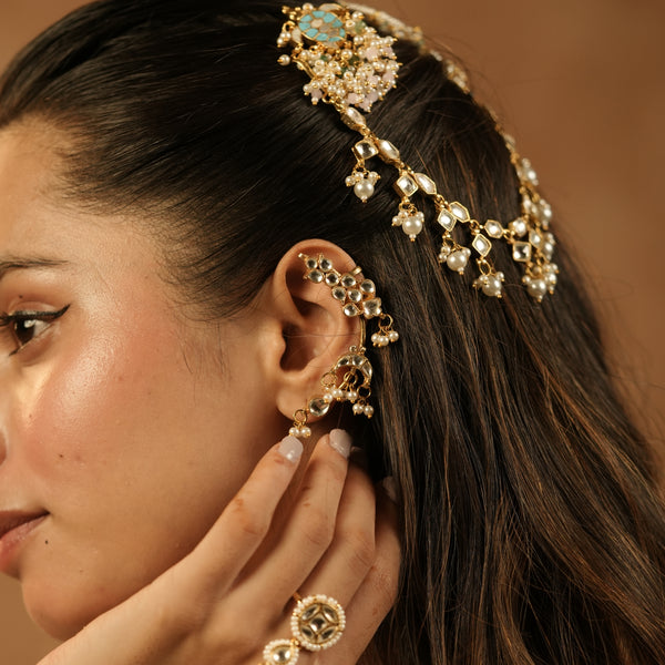 MDE1243 - White Colour Gold Plated Jadau Kundan Earcuff