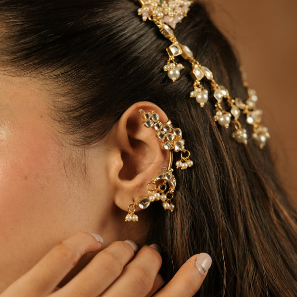 MDE1243 - White Colour Gold Plated Jadau Kundan Earcuff