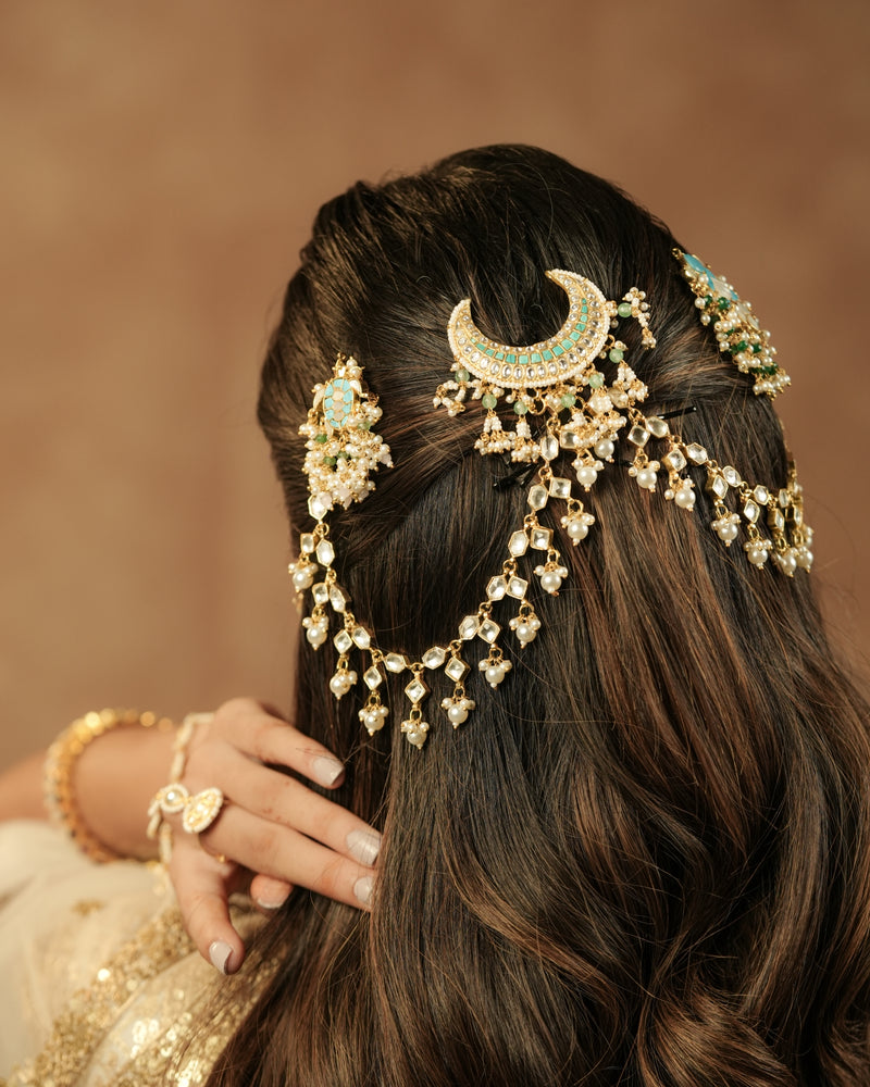 MDE1245 - White Colour Gold Plated Jadau Kundan Kanchain