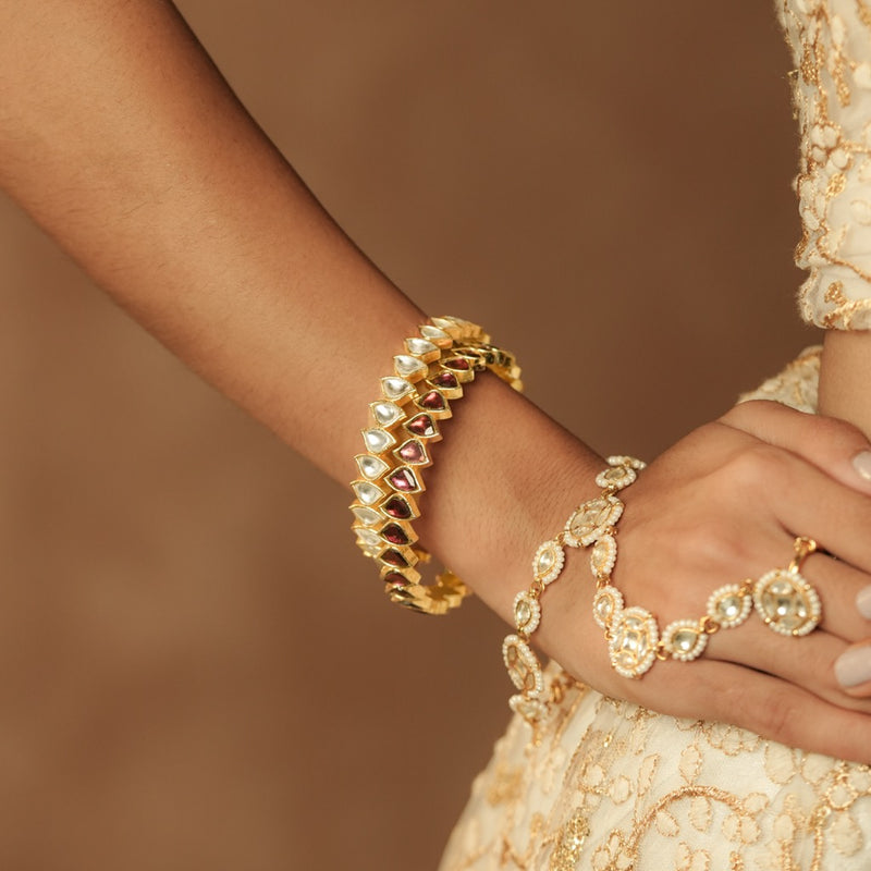 White Colour Gold Plated Jadau Kundan Bangle