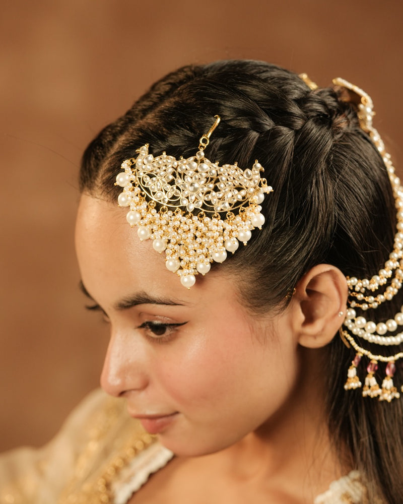 White Colour Gold Plated Jadau Kundan Juda Pin