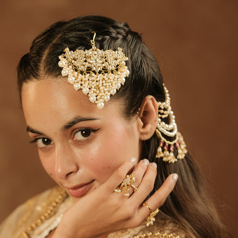 White Colour Gold Plated Jadau Kundan Juda Pin