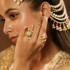 MDR1246 - White Gold Plated Jadau Kundan Mother of  Pearl Ring