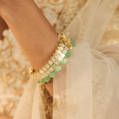 White and Mint Green Colour Gold Plated Mother of Pearl Bangle