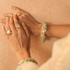 White and Mint Green Colour Gold Plated Mother of Pearl Bangle