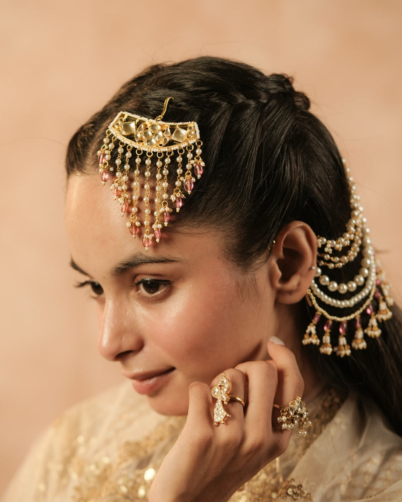 White and Rodolight Colour Gold Plated Jadau Kundan Juda Pin
