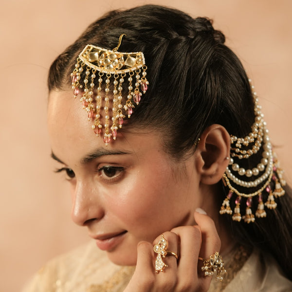 White and Rodolight Colour Gold Plated Jadau Kundan Juda Pin