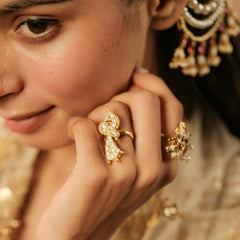 MDR1249 - White Gold Plated Jadau Kundan Mol Ring