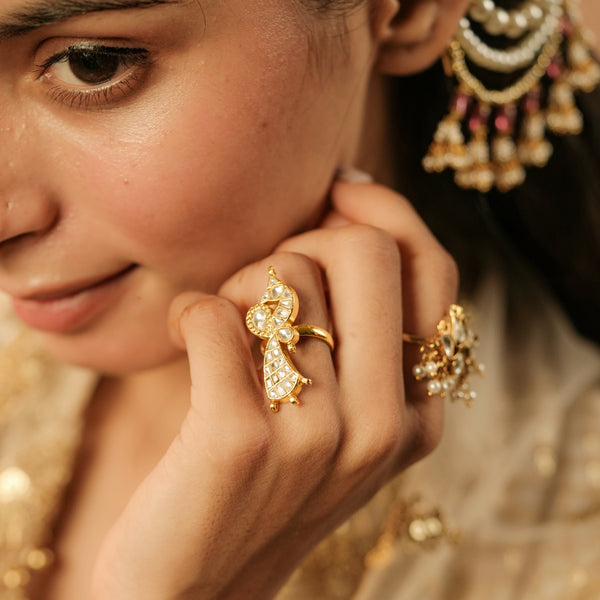 MDR1249 - White Gold Plated Jadau Kundan Mol Ring