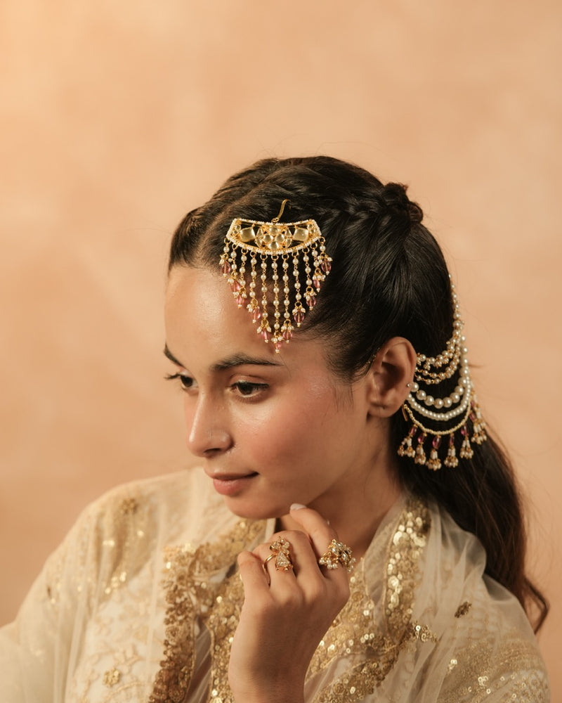 White and Rodolight Colour Gold Plated Jadau Kundan Juda Pin