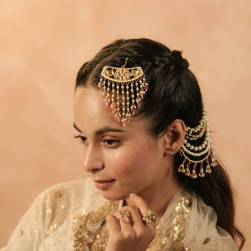 White and Rodolight Colour Gold Plated Jadau Kundan Juda Pin