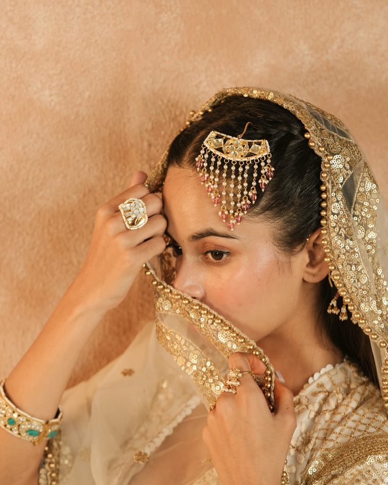 White and Rodolight Colour Gold Plated Jadau Kundan Juda Pin