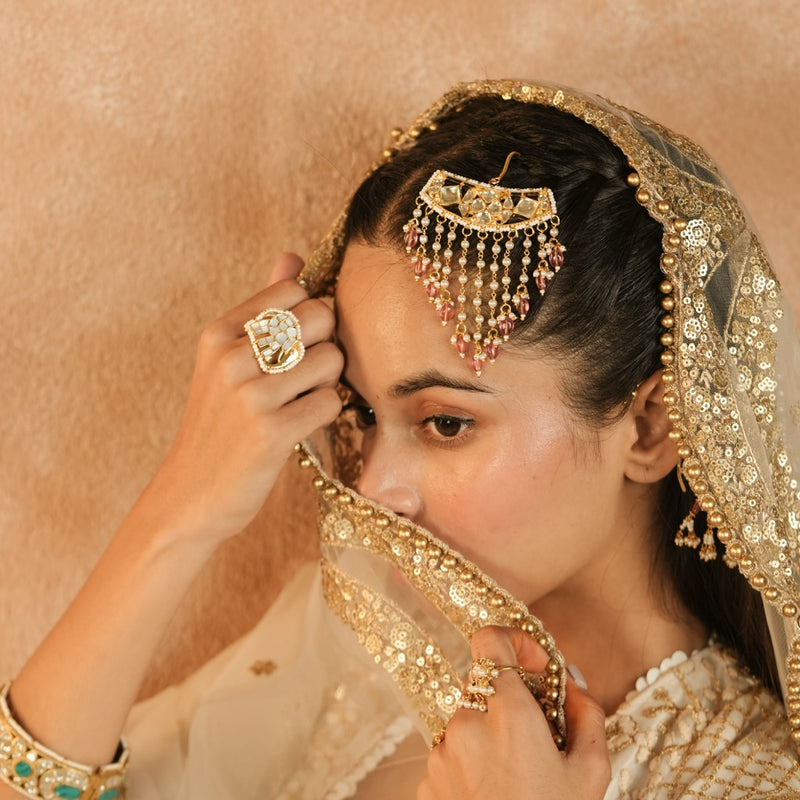 White and Rodolight Colour Gold Plated Jadau Kundan Juda Pin