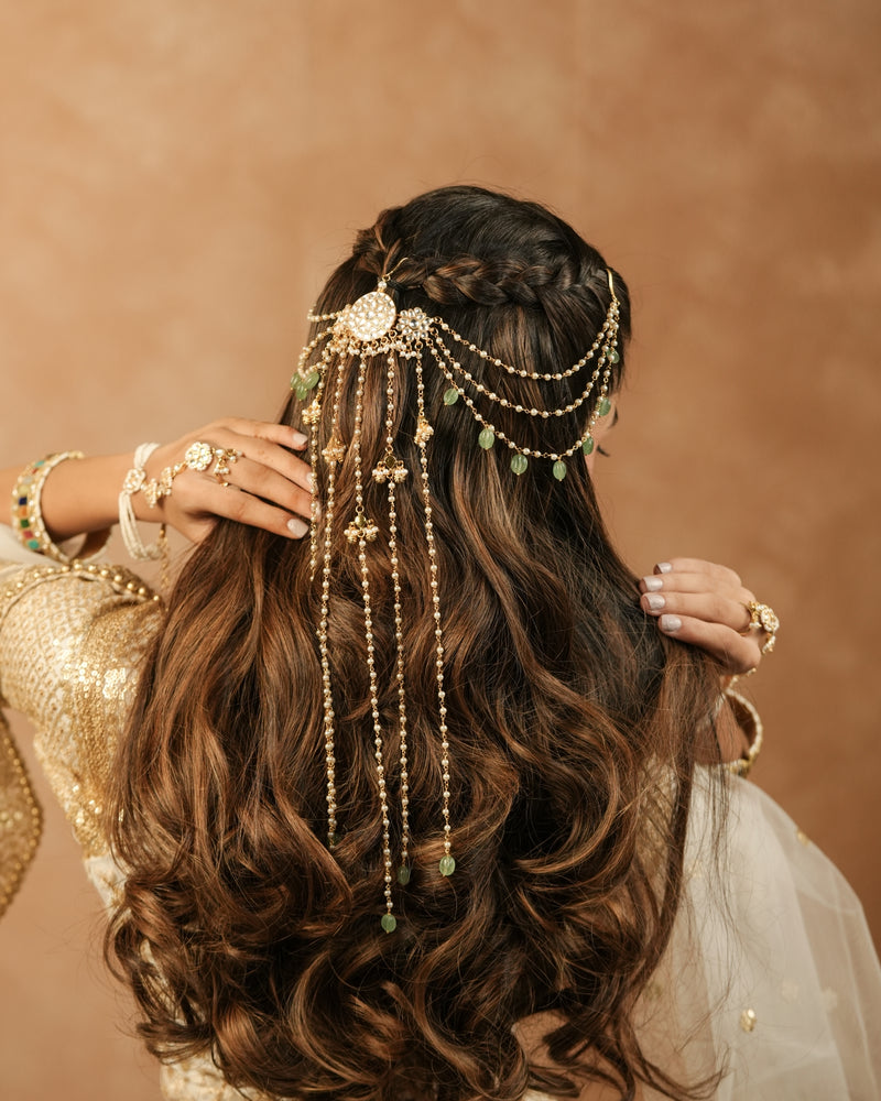 MDBR1254 - White Colour Gold Plated Jadau Kundan Braid