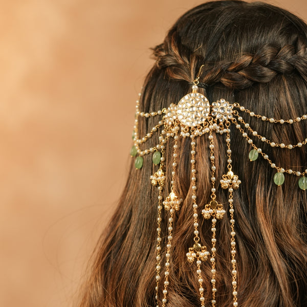 MDBR1254 - White Colour Gold Plated Jadau Kundan Braid