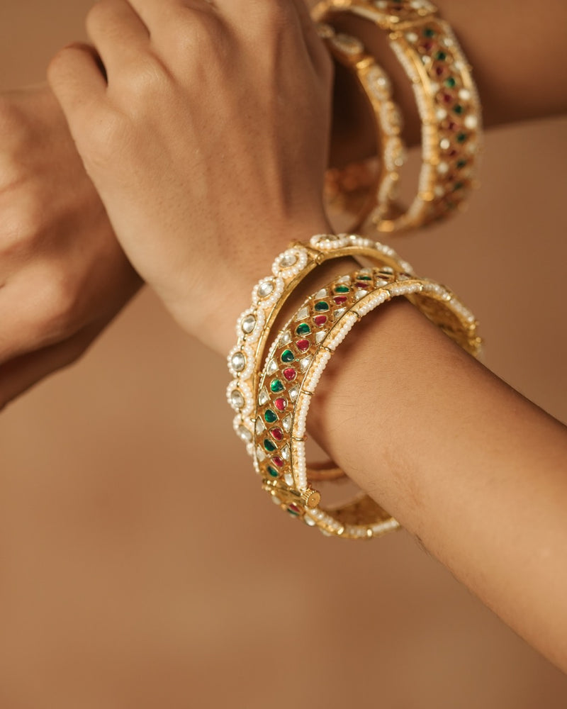 Multi Colour Gold Plated Jadau Kundan Bangle