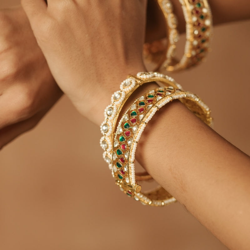 Multi Colour Gold Plated Jadau Kundan Bangle
