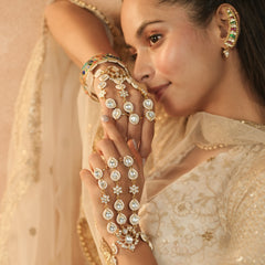 White Colour Gold Plated Jadau Kundan Hathphool