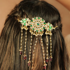 Greena nd White Colour Gold Plated Jadau Kundan Braid