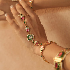 Multi Colour Gold Plated Jadau Kundan Hathphool