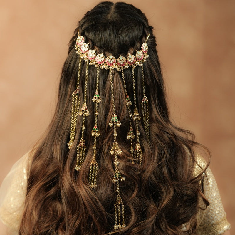 Multi Colour Gold Plated Jadau Kundan Braid