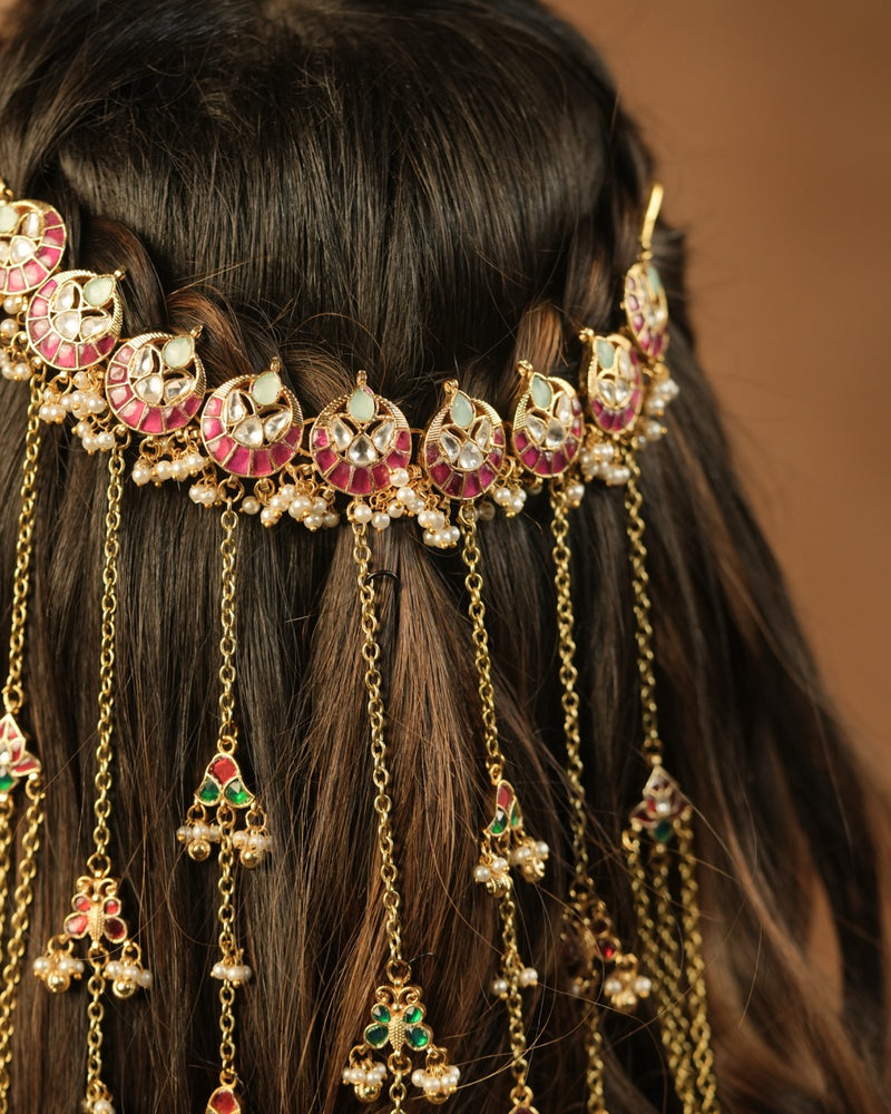 Multi Colour Gold Plated Jadau Kundan Braid