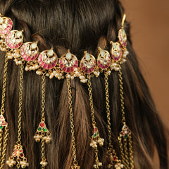 Multi Colour Gold Plated Jadau Kundan Braid