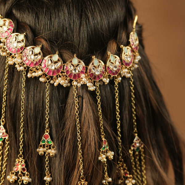 Multi Colour Gold Plated Jadau Kundan Braid