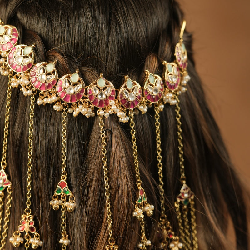 Multi Colour Gold Plated Jadau Kundan Braid