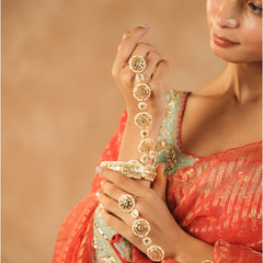 White Colour Gold Plated Jadau Kundan Hathphool