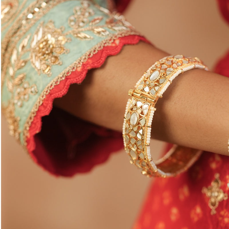 White Colour Gold Plated Mother of Pearl Bangle