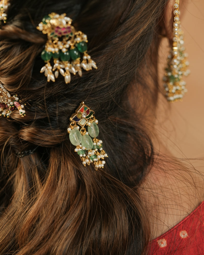 MDBR1255 - Multi Colour Gold Plated Jadau Kundan Chaand