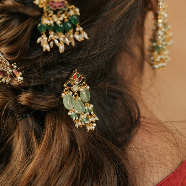 MDBR1255 - Multi Colour Gold Plated Jadau Kundan Chaand