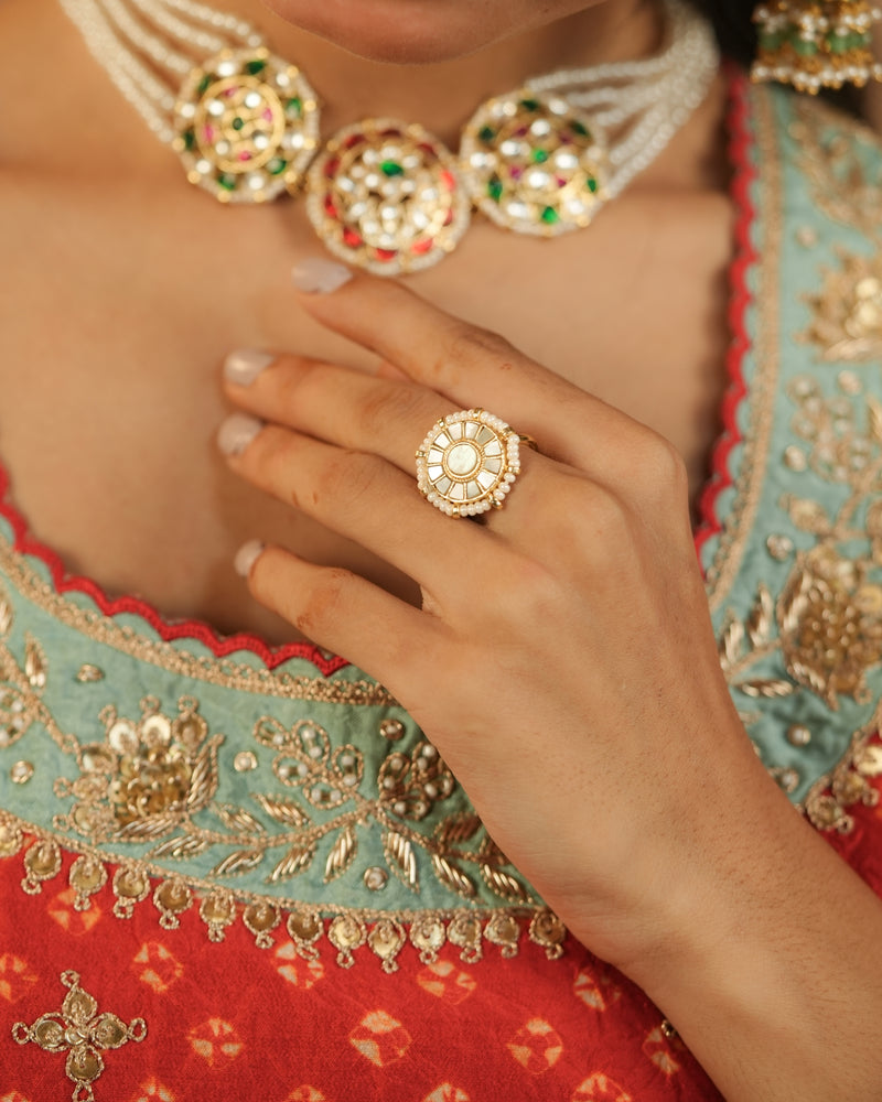 MDR1257 - White Colour Gold Plated Mother of Pearl Ring