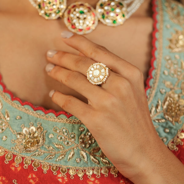 MDR1257 - White Colour Gold Plated Mother of Pearl Ring